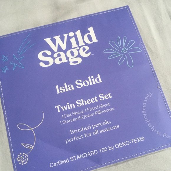 new LUNAR ROCK Wild Sage Isla Brushed 100% Cotton Percale 300 TC TWIN Sheet Set